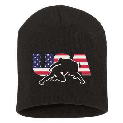 Retro USA Wrestling Apparel  American Gifts for US Wrestler  Short Acrylic Beanie