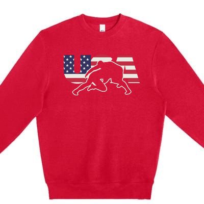 Retro USA Wrestling Apparel  American Gifts for US Wrestler  Premium Crewneck Sweatshirt