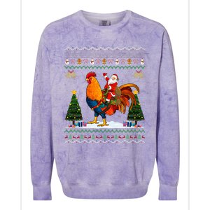 Rooster Ugly Xmas Gift Santa Riding Rooster Christmas Colorblast Crewneck Sweatshirt