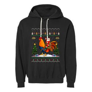 Rooster Ugly Xmas Gift Santa Riding Rooster Christmas Garment-Dyed Fleece Hoodie