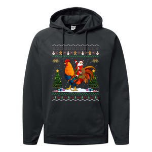 Rooster Ugly Xmas Gift Santa Riding Rooster Christmas Performance Fleece Hoodie