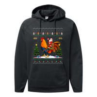 Rooster Ugly Xmas Gift Santa Riding Rooster Christmas Performance Fleece Hoodie