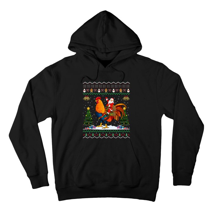 Rooster Ugly Xmas Gift Santa Riding Rooster Christmas Hoodie