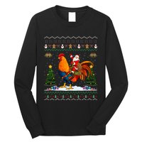 Rooster Ugly Xmas Gift Santa Riding Rooster Christmas Long Sleeve Shirt