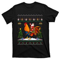 Rooster Ugly Xmas Gift Santa Riding Rooster Christmas T-Shirt