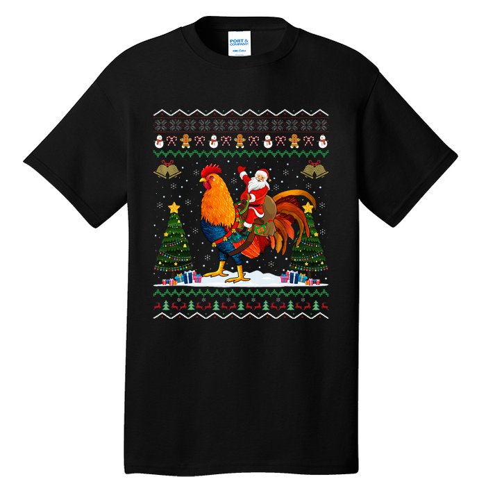 Rooster Ugly Xmas Gift Santa Riding Rooster Christmas Tall T-Shirt