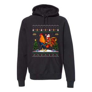 Rooster Ugly Xmas Gift Santa Riding Rooster Christmas Premium Hoodie