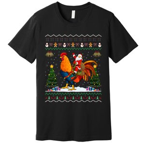 Rooster Ugly Xmas Gift Santa Riding Rooster Christmas Premium T-Shirt