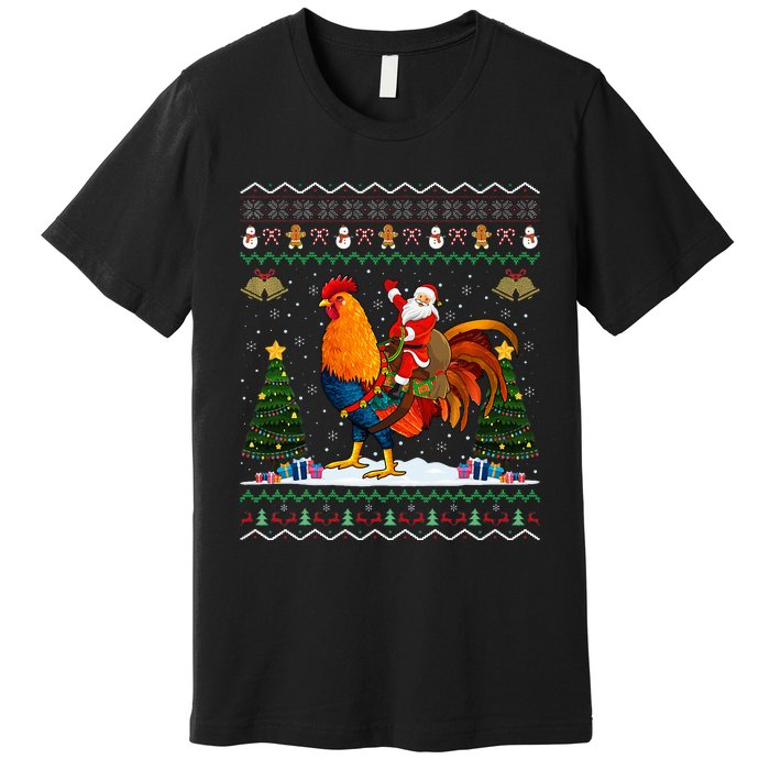 Rooster Ugly Xmas Gift Santa Riding Rooster Christmas Premium T-Shirt