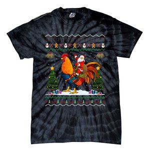 Rooster Ugly Xmas Gift Santa Riding Rooster Christmas Tie-Dye T-Shirt