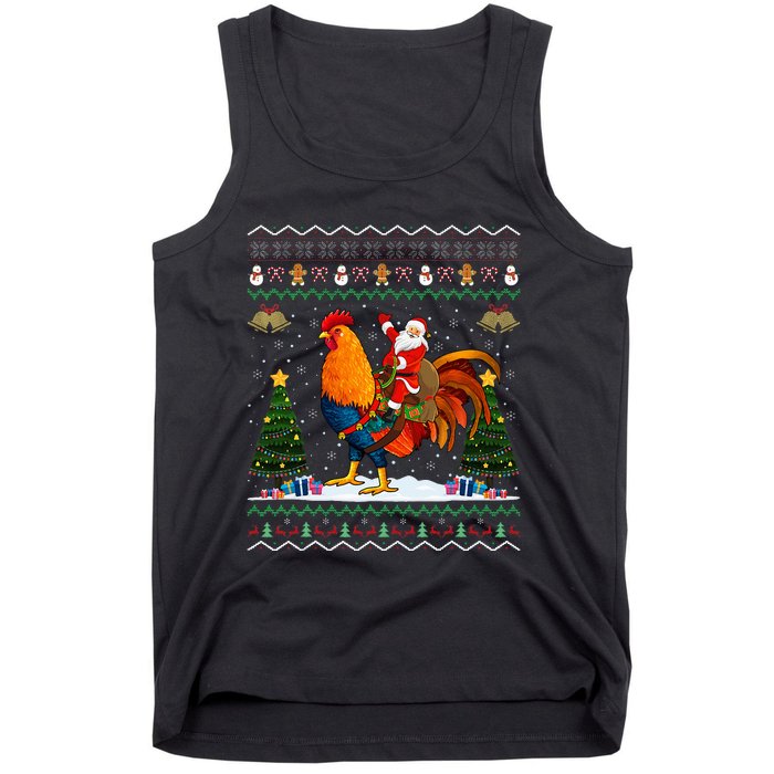 Rooster Ugly Xmas Gift Santa Riding Rooster Christmas Tank Top