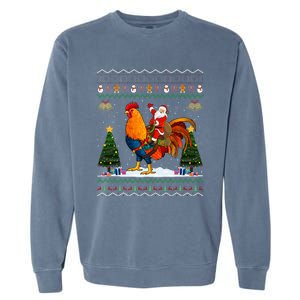 Rooster Ugly Xmas Gift Santa Riding Rooster Christmas Garment-Dyed Sweatshirt