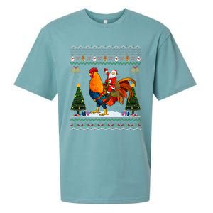 Rooster Ugly Xmas Gift Santa Riding Rooster Christmas Sueded Cloud Jersey T-Shirt