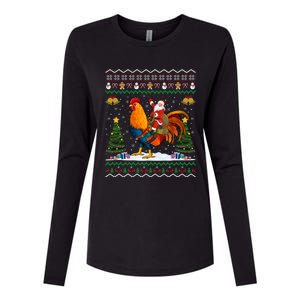 Rooster Ugly Xmas Gift Santa Riding Rooster Christmas Womens Cotton Relaxed Long Sleeve T-Shirt