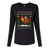 Rooster Ugly Xmas Gift Santa Riding Rooster Christmas Womens Cotton Relaxed Long Sleeve T-Shirt