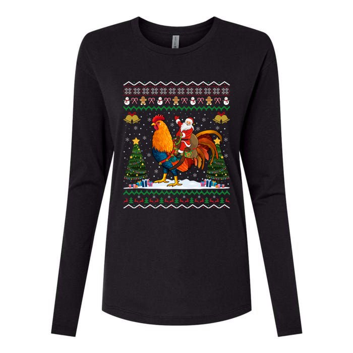 Rooster Ugly Xmas Gift Santa Riding Rooster Christmas Womens Cotton Relaxed Long Sleeve T-Shirt