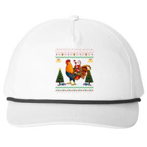 Rooster Ugly Xmas Gift Santa Riding Rooster Christmas Snapback Five-Panel Rope Hat