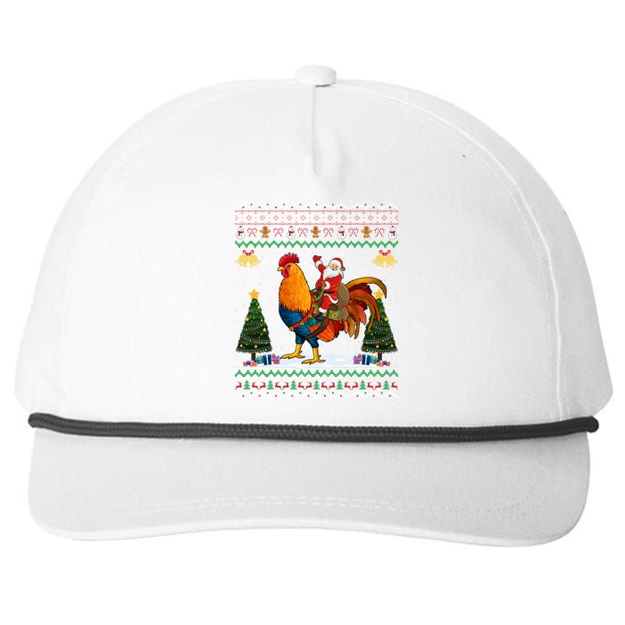 Rooster Ugly Xmas Gift Santa Riding Rooster Christmas Snapback Five-Panel Rope Hat