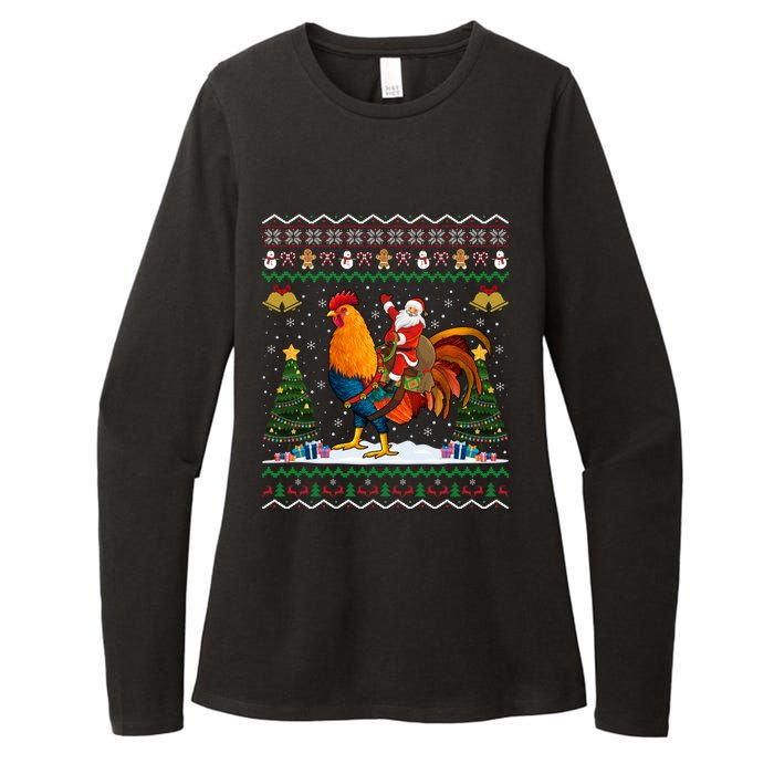 Rooster Ugly Xmas Gift Santa Riding Rooster Christmas Womens CVC Long Sleeve Shirt