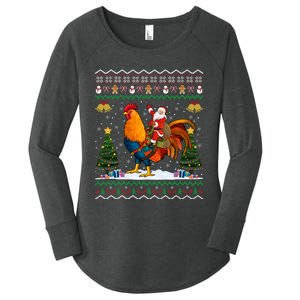 Rooster Ugly Xmas Gift Santa Riding Rooster Christmas Women's Perfect Tri Tunic Long Sleeve Shirt