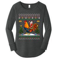 Rooster Ugly Xmas Gift Santa Riding Rooster Christmas Women's Perfect Tri Tunic Long Sleeve Shirt