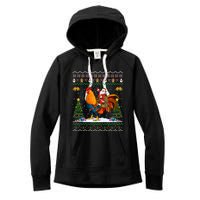 Rooster Ugly Xmas Gift Santa Riding Rooster Christmas Women's Fleece Hoodie