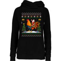 Rooster Ugly Xmas Gift Santa Riding Rooster Christmas Womens Funnel Neck Pullover Hood