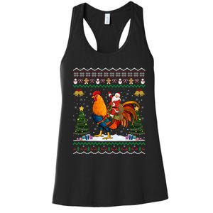 Rooster Ugly Xmas Gift Santa Riding Rooster Christmas Women's Racerback Tank