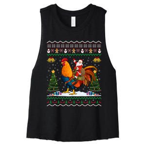 Rooster Ugly Xmas Gift Santa Riding Rooster Christmas Women's Racerback Cropped Tank