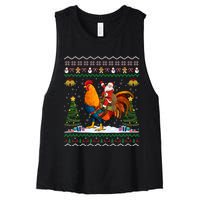 Rooster Ugly Xmas Gift Santa Riding Rooster Christmas Women's Racerback Cropped Tank