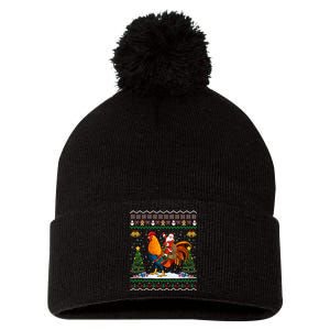 Rooster Ugly Xmas Gift Santa Riding Rooster Christmas Pom Pom 12in Knit Beanie