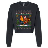 Rooster Ugly Xmas Gift Santa Riding Rooster Christmas Cropped Pullover Crew