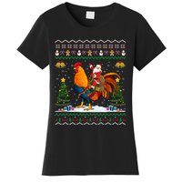 Rooster Ugly Xmas Gift Santa Riding Rooster Christmas Women's T-Shirt