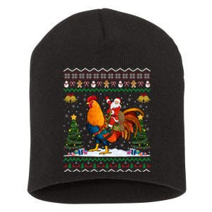 Rooster Ugly Xmas Gift Santa Riding Rooster Christmas Short Acrylic Beanie