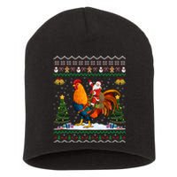 Rooster Ugly Xmas Gift Santa Riding Rooster Christmas Short Acrylic Beanie