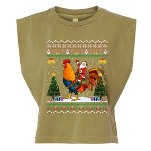 Rooster Ugly Xmas Gift Santa Riding Rooster Christmas Garment-Dyed Women's Muscle Tee