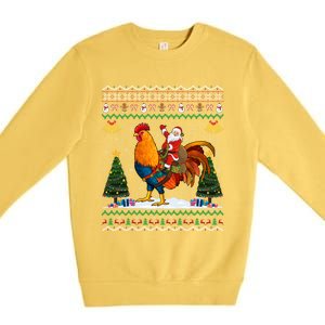 Rooster Ugly Xmas Gift Santa Riding Rooster Christmas Great Gift Premium Crewneck Sweatshirt