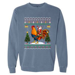 Rooster Ugly Xmas Gift Santa Riding Rooster Christmas Great Gift Garment-Dyed Sweatshirt