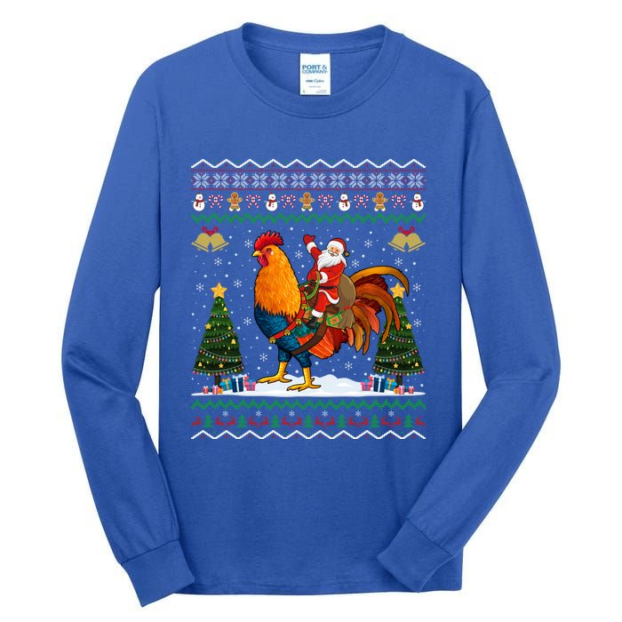 Rooster Ugly Xmas Gift Santa Riding Rooster Christmas Great Gift Tall Long Sleeve T-Shirt