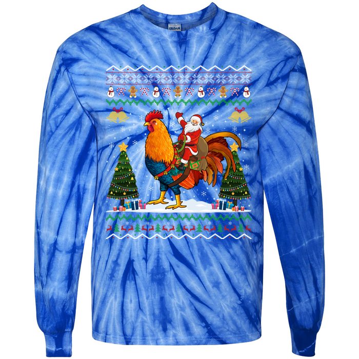 Rooster Ugly Xmas Gift Santa Riding Rooster Christmas Great Gift Tie-Dye Long Sleeve Shirt