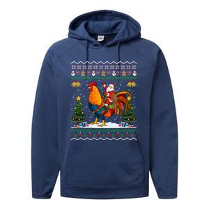 Rooster Ugly Xmas Gift Santa Riding Rooster Christmas Great Gift Performance Fleece Hoodie