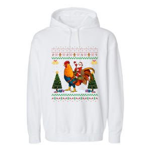 Rooster Ugly Xmas Gift Santa Riding Rooster Christmas Great Gift Garment-Dyed Fleece Hoodie