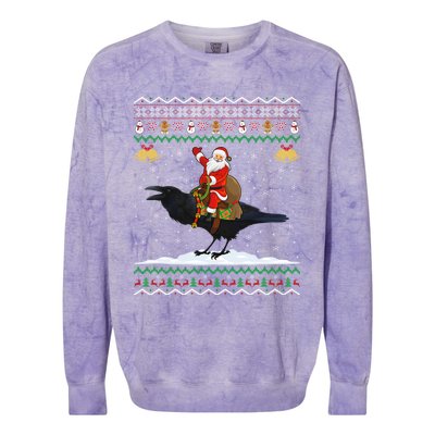 Raven Ugly Xmas Gift Santa Riding Raven Christmas Colorblast Crewneck Sweatshirt