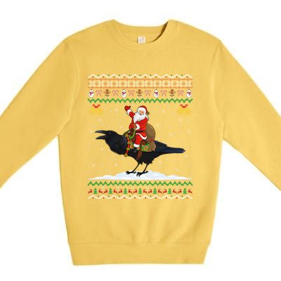 Raven Ugly Xmas Gift Santa Riding Raven Christmas Premium Crewneck Sweatshirt