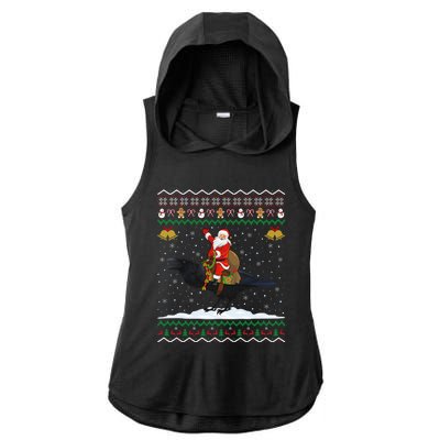 Raven Ugly Xmas Gift Santa Riding Raven Christmas Ladies PosiCharge Tri-Blend Wicking Draft Hoodie Tank