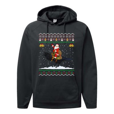 Raven Ugly Xmas Gift Santa Riding Raven Christmas Performance Fleece Hoodie