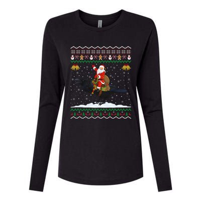 Raven Ugly Xmas Gift Santa Riding Raven Christmas Womens Cotton Relaxed Long Sleeve T-Shirt