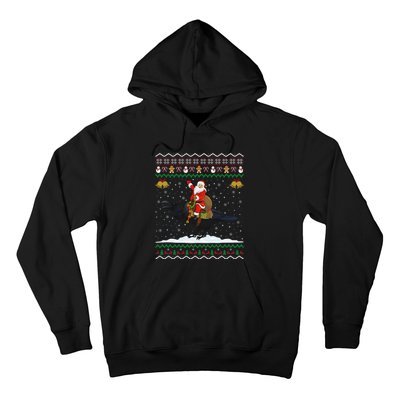 Raven Ugly Xmas Gift Santa Riding Raven Christmas Hoodie