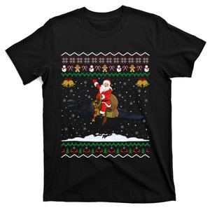 Raven Ugly Xmas Gift Santa Riding Raven Christmas T-Shirt