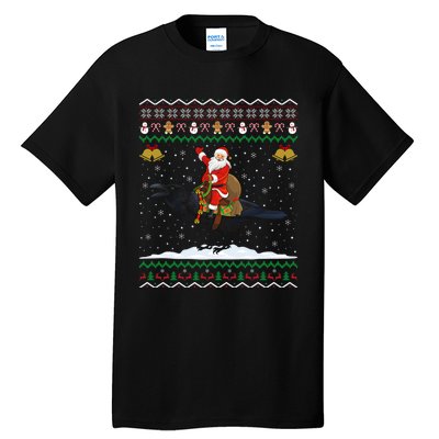 Raven Ugly Xmas Gift Santa Riding Raven Christmas Tall T-Shirt